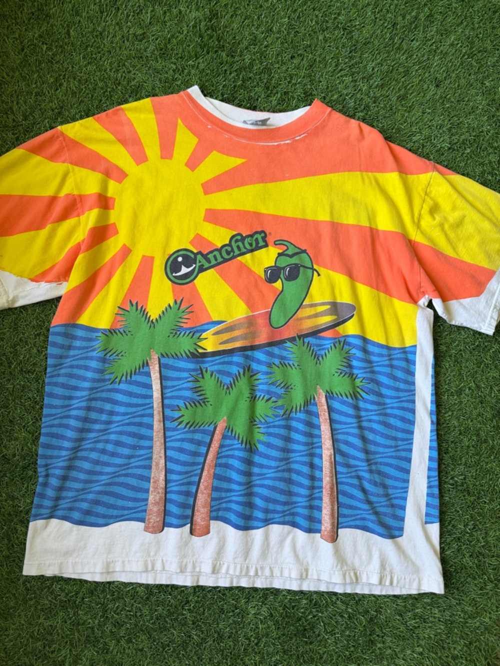 Vintage AOP Anchor Jalapeños Orange Yellow Blue Palm Tree Surf AOP Size XL